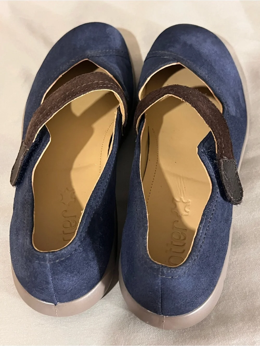 Hotter Women's Navy Suede Mary Jane Flats with Brown Strap